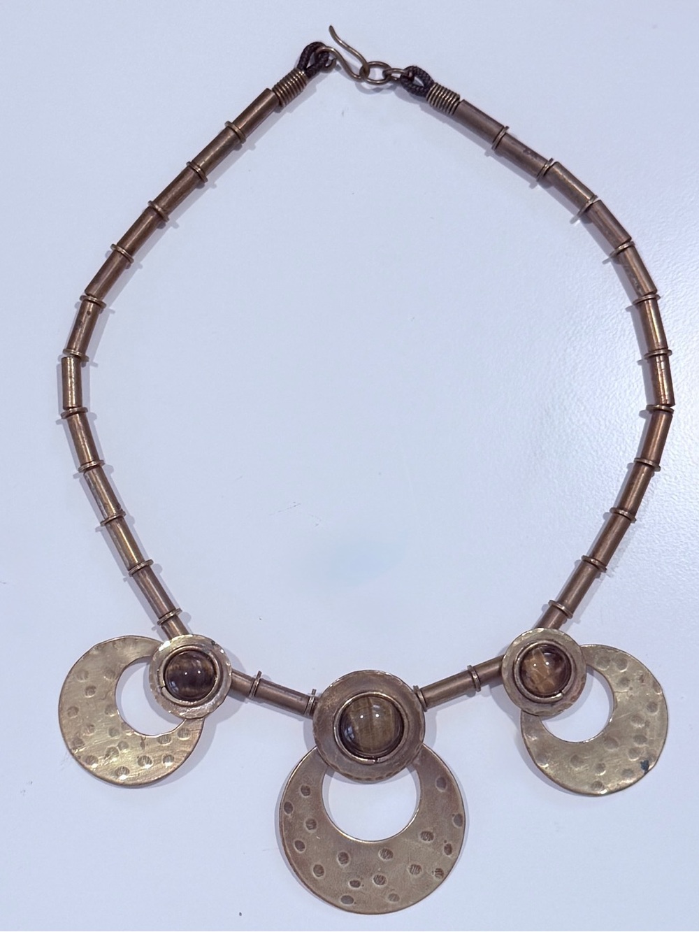 Bronze Tone Statement Necklace with Brown Stone Accents